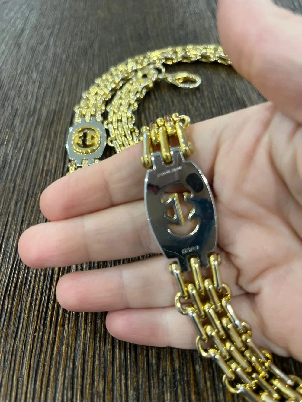 Gucci two tone gold and silver chain belt